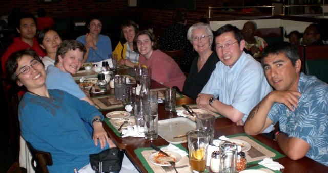 Jo Safrit, Ang Chen, Cathy Ennis with doctoral students (2008)