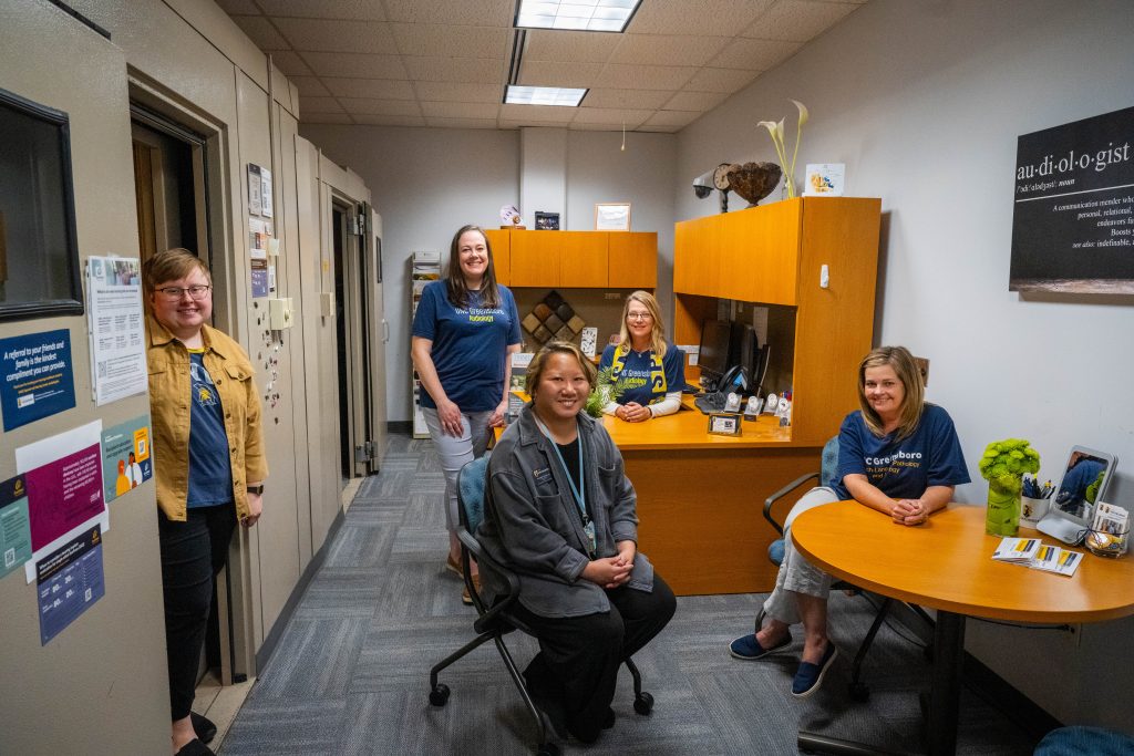 Department of Communication Sciences and Disorders students, faculty, and staff conduct free hearing screenings at the Speech and Hearing Center for Audiology Awareness Month.