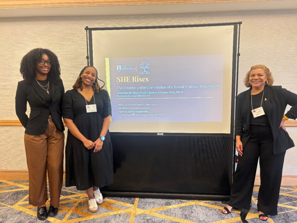Kennedy Strong, Dr. Andrea Lewis, and Dr. Jeannette Wade presenting at the Southern Sociological Society Meeting, 2026 