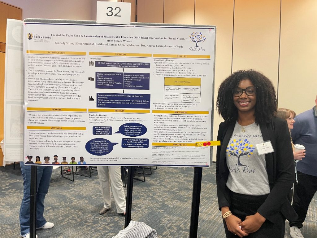 Post Bac student, Kennedy Strong, presenting her award winning poster at the UNCG Thomas Undergraduate Research and Creativity Expo, 2026 